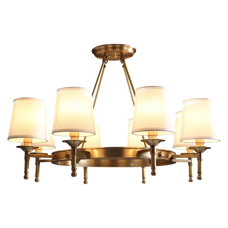 四季沐歌美式客厅全铜吊灯 餐厅卧室灯大气简约现代田园乡村布艺灯饰网红