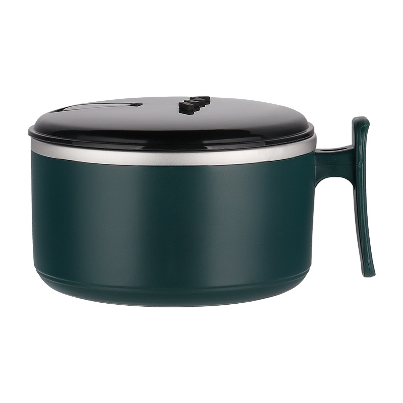 拜杰 304不锈钢泡面碗带盖大容量学生宿舍泡方便面碗上班族饭碗保温食堂大号快餐杯便当盒 绿色