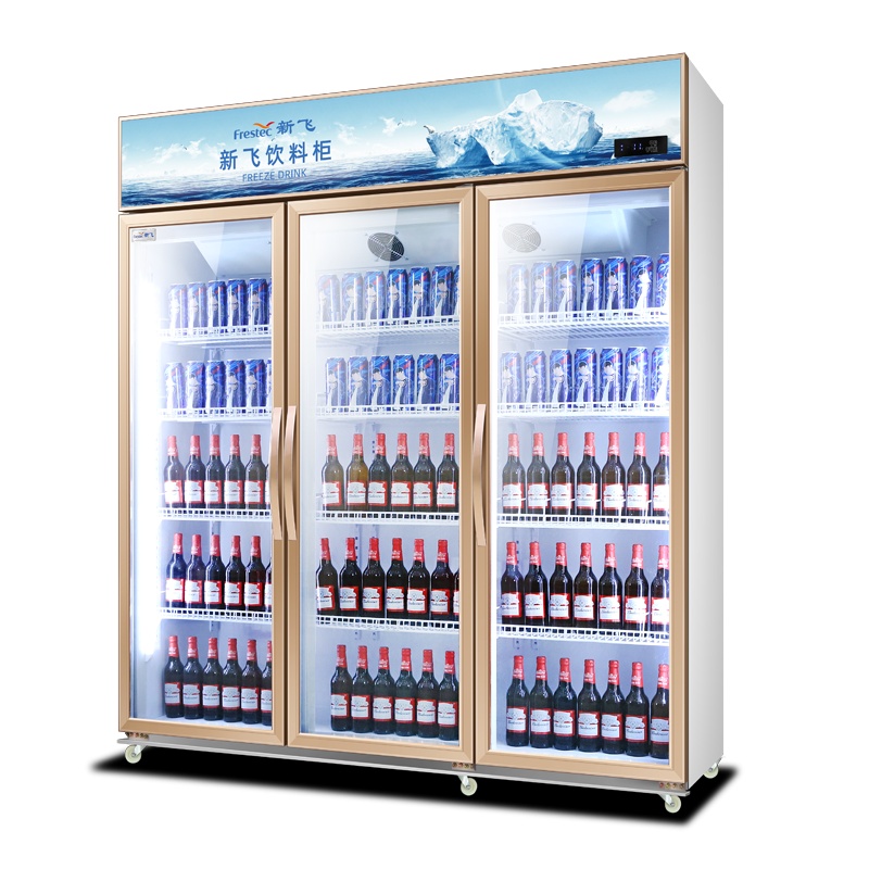 新飞(Frestec)冷藏展示柜商用大容积立式三门陈列柜冷柜保鲜柜玻璃门冰箱超市便利店饮料柜 风冷三门1300L 玫瑰金