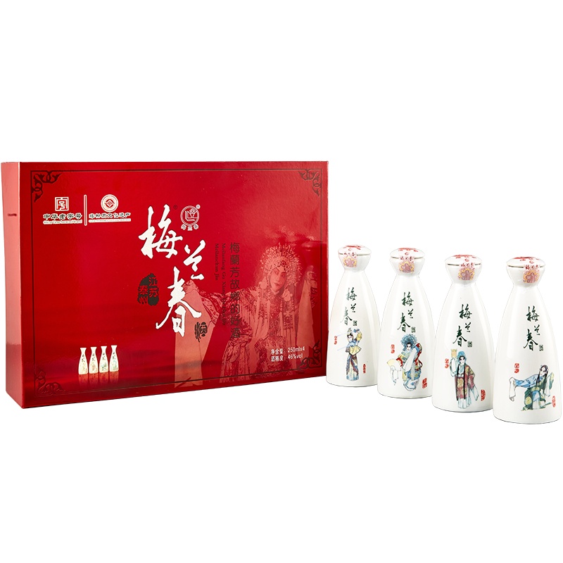 梅兰春 46度大文化艺术酒 250ml*4瓶[1盒]装 芝麻香型 白酒 20年陈酿 中华老字号[新旧包装随机发货]