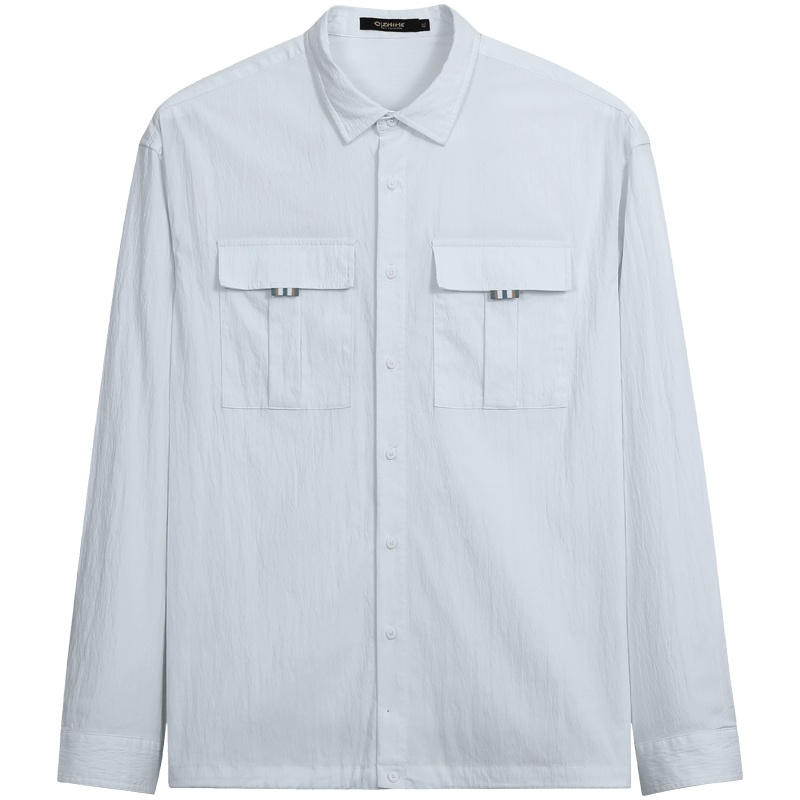 千纸鹤男装长袖衬衫2020春季新款韩版休闲翻领白色衬衣男潮10255