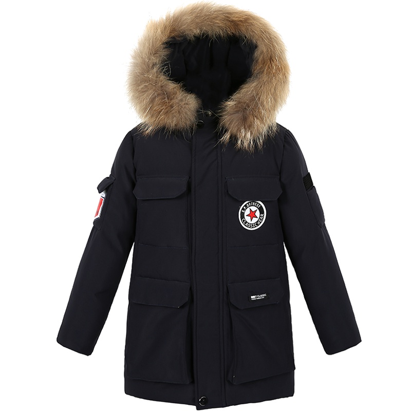 鸭鸭中长款儿童白鸭绒拉链衫外套连帽加厚韩版男羽绒服Y-B473107