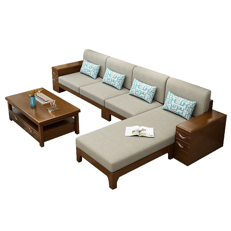 天惠子 沙发 全实木沙发组合 现代中式小户型木质布艺沙发储物客厅家具