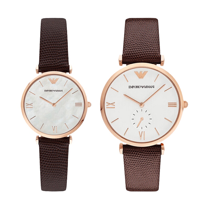 阿玛尼(EMPORIO.ARMANI)手表皮质表带经典时尚休闲情侣石英表情侣AR9042