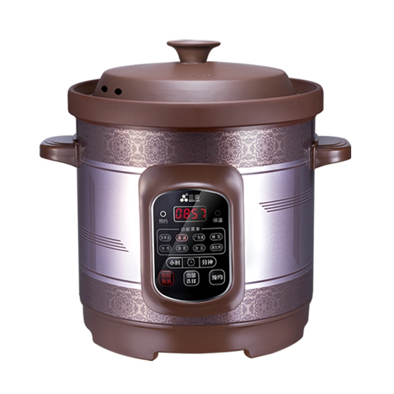 三源家用紫砂电炖锅4L 多功能电汤锅3-5人煲汤煮粥焖甜品预约
