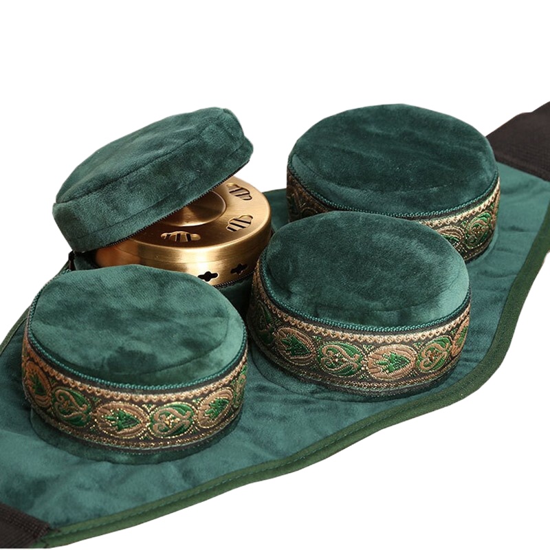 卜吻 中医保健艾灸盒随身灸家用 四联艾灸衣艾柱艾条熏香仪器纯铜艾灸盒艾灸布套无烟防烫 四联铜盒套餐+送10粒艾柱