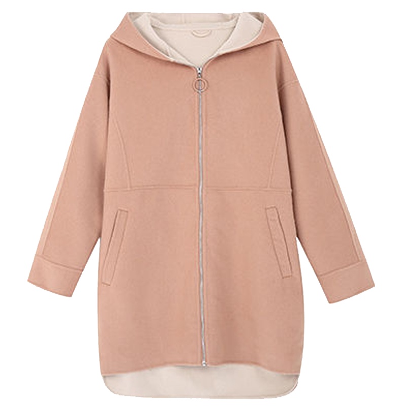 拉夏贝尔小个子连帽茧型显瘦保暖中长款羊毛毛呢大衣女10017967