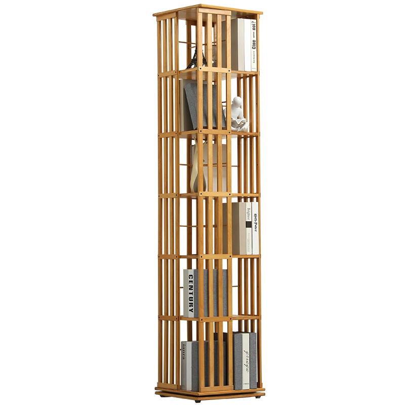 老竹匠 简易多层旋转书架家用落地实木小学生收纳架组合书柜层架置物架现代储物展示架书房楠竹北欧式博古架