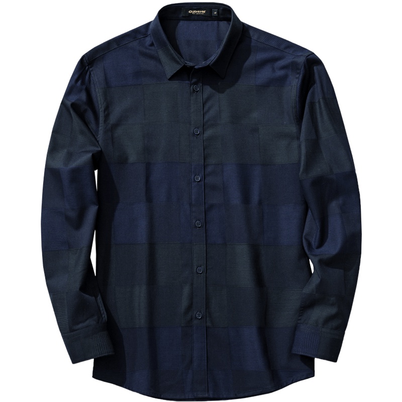 千纸鹤男士修身长袖格子衬衫2019秋季青年韩版潮流天丝上衣10168