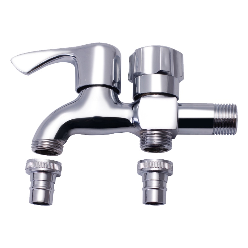 4分外螺纹闪电客厨房洗衣机家用双出口水龙头 铜一进二出加长款水龙头