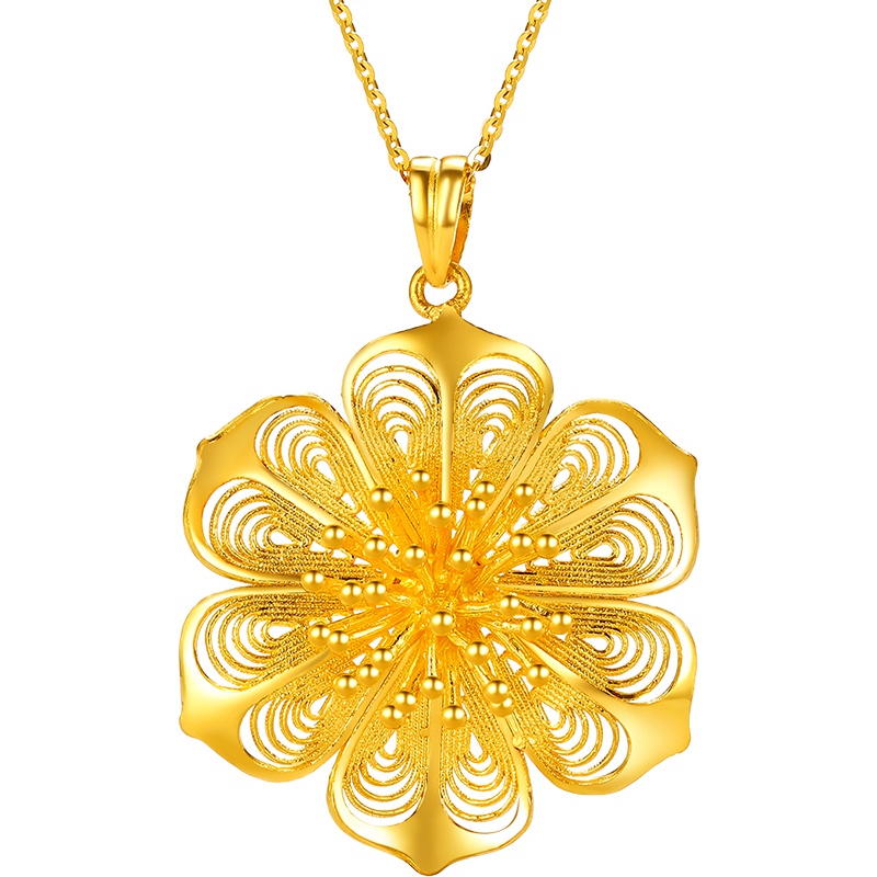 周大生黄金饰品黄金吊坠计价足金花型吊坠项链 正品送女友送恋人