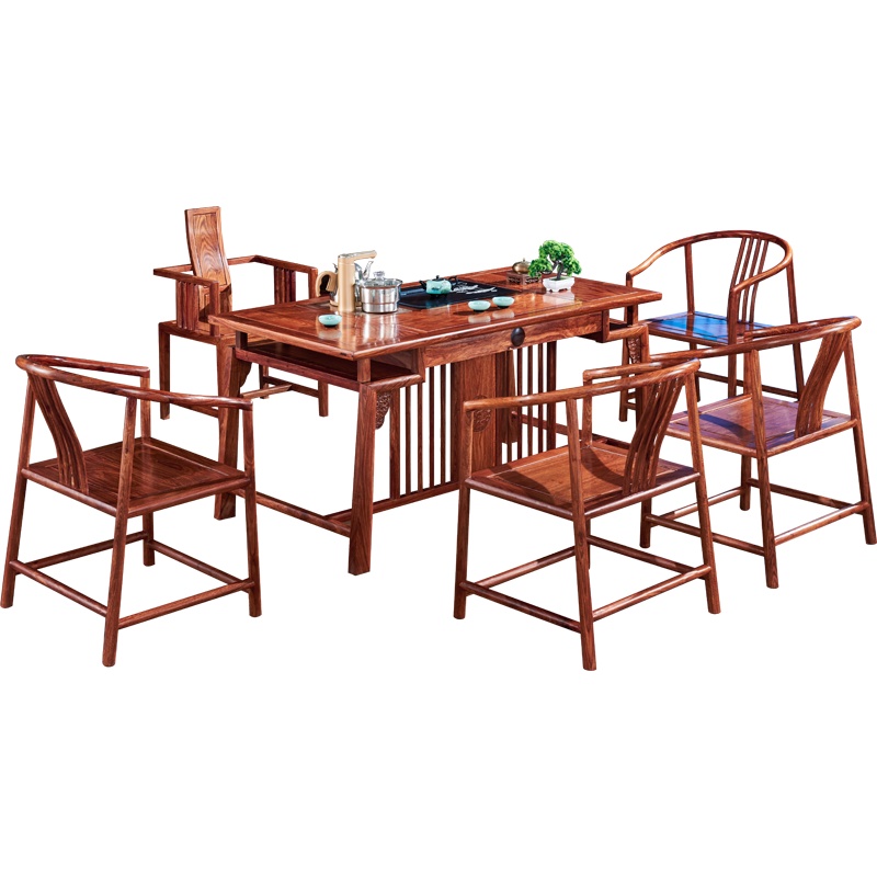 周家庄红木家具非洲花梨（学名：刺猬紫檀）茶桌 实木茶几 茶台茶艺桌 中式功夫富贵茶桌椅组合 单桌