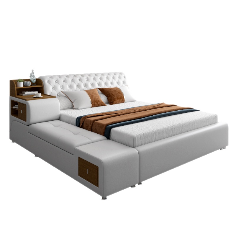 佐特家具 床真皮床 北欧现代简约头层牛皮实木床主卧1.8米储物双人床婚床