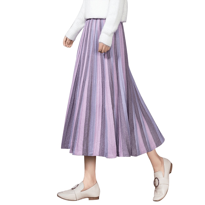 丝柏舍裙子2019秋女时尚纯色高腰百褶中长款半身裙S93T4825B