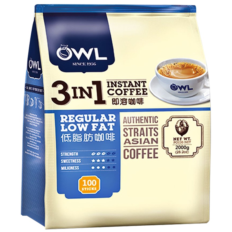 [速溶不增脂]猫头鹰(OWL) 3合1低脂速溶咖啡 2kg/袋 进口速溶咖啡 其他 进口 速溶 马来西亚进口
