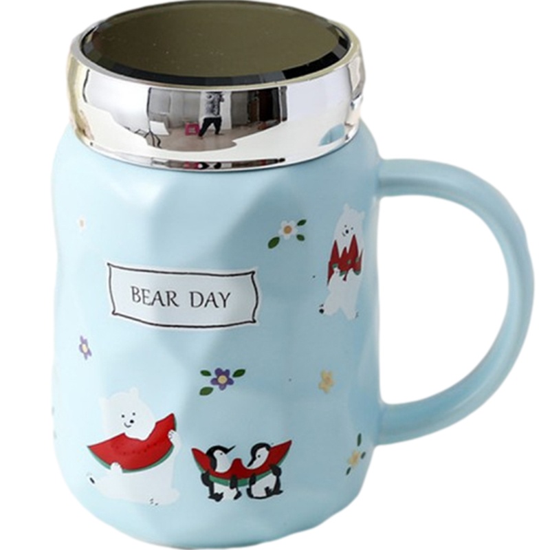 贝瑟斯 陶瓷马克杯大容量咖啡杯镜面杯盖喝水杯子