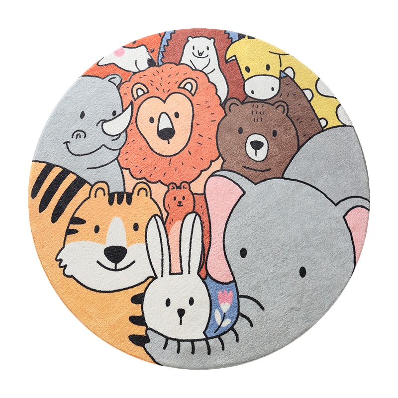 大江卡通圆形地毯卧室可爱满铺床边垫加厚羊羔绒儿童房间地毯