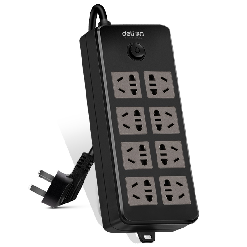 得力(deli)18239新国标8位组合孔5米 大孔距总控开关插座/插排/插线板/接线板/排插/拖线板 黑色