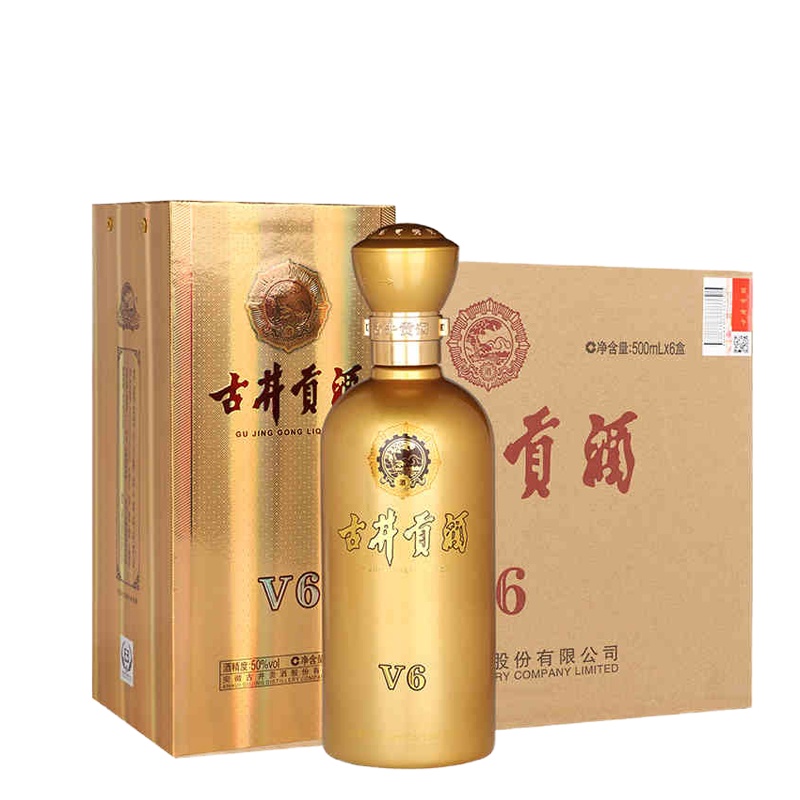 古井贡酒 V6 50度500mL*6瓶 古井贡牌 浓香型 酒水 白酒 纯粮食酒