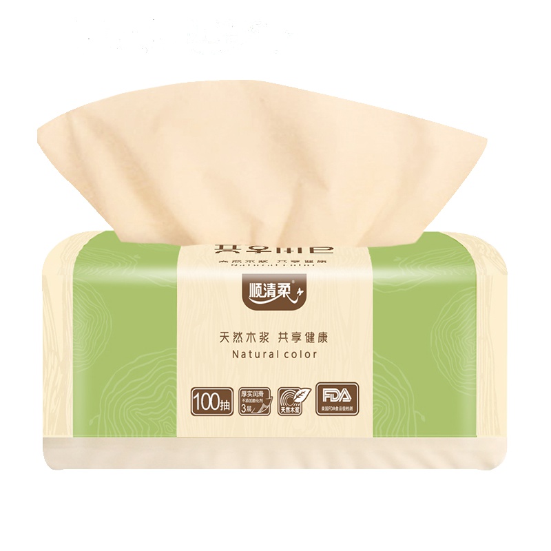 顺清柔家庭装3层100抽28包原木本色面餐巾纸卫生抽纸巾批发整箱