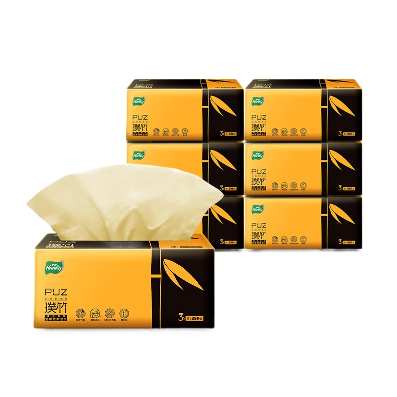 亨奇 抽纸 璞竹本色软抽纸巾390张/包 3层 6包装(大规格)母婴抽取卫生纸面巾纸餐巾纸擦手纸 整箱家庭装