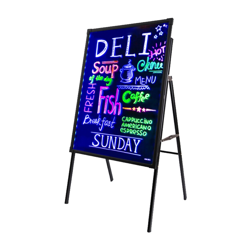 得力 8733 夜市摆摊地摊神器荧光板 白板 支架电子荧光板 LED灯手写广告牌 发光黑板 50*70cm
