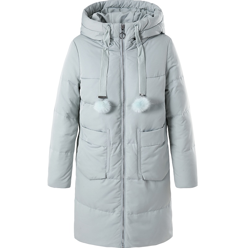 艾莱依2018新款时尚连帽韩版加厚宽松中长款羽绒服女潮