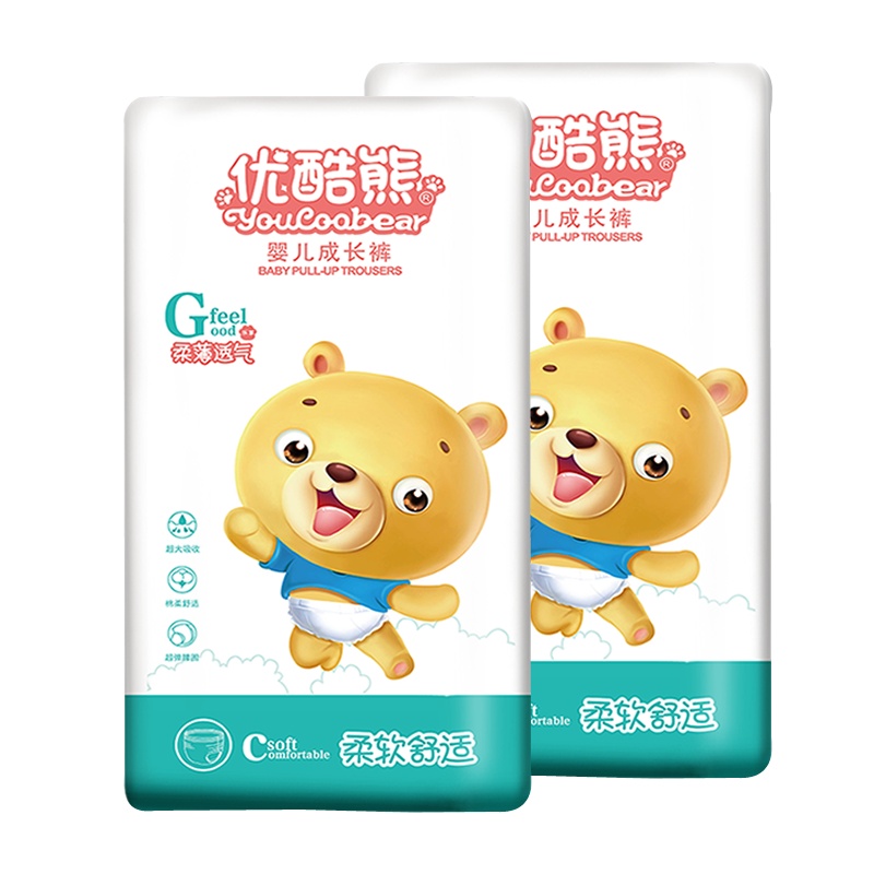 优酷熊宝宝拉拉裤XL100片(9kg-14kg)加大码经济装夏天超薄透气干爽婴儿尿不湿M L XXL XXXL云柔成长裤