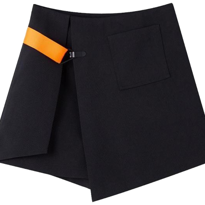 拉夏贝尔7m黑色半身裙女秋冬韩版高腰不规则显瘦秋季a字百褶短裙70011809