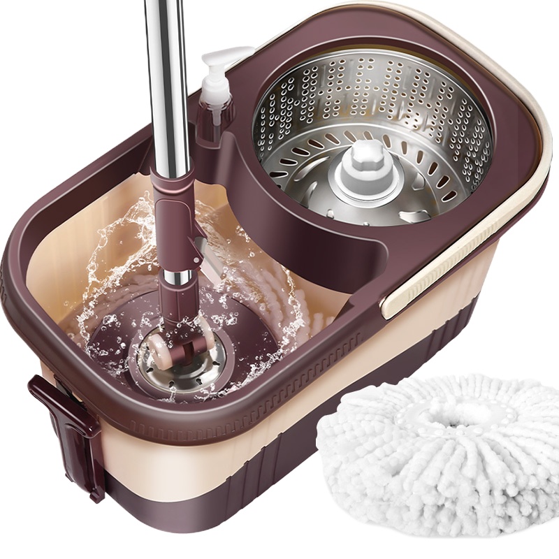 咖啡色双驱动免手洗干湿两用旋转拖把桶旋转自动甩水墩布