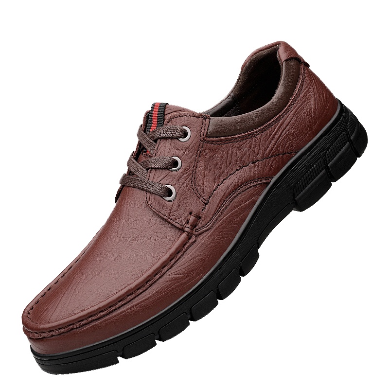 洛克华菲男鞋冬季男士商务休闲皮鞋真皮加绒保暖软皮软底系带低帮鞋子