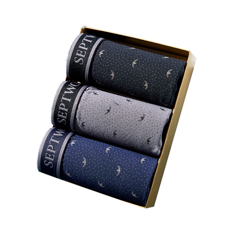 七匹狼 明筋印花舒适棉氨中腰平角裤男士内裤男