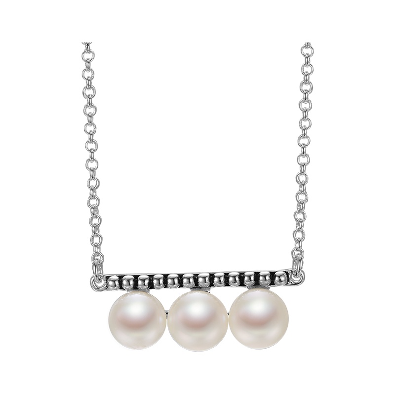 京润珍珠 圆满 S925银镶淡水珍珠项链链牌 6-7mm 馒头珠 珠宝首饰女 珠宝宠自己送妈妈