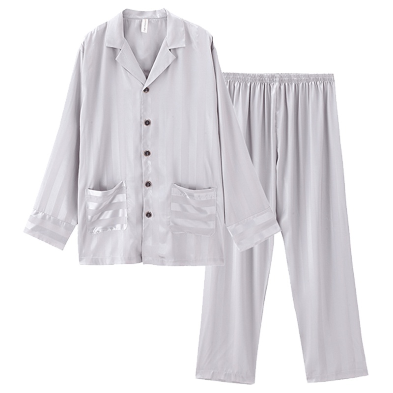 苏宁极物 芬腾提花仿丝长袖哑光棉睡衣男士家居服