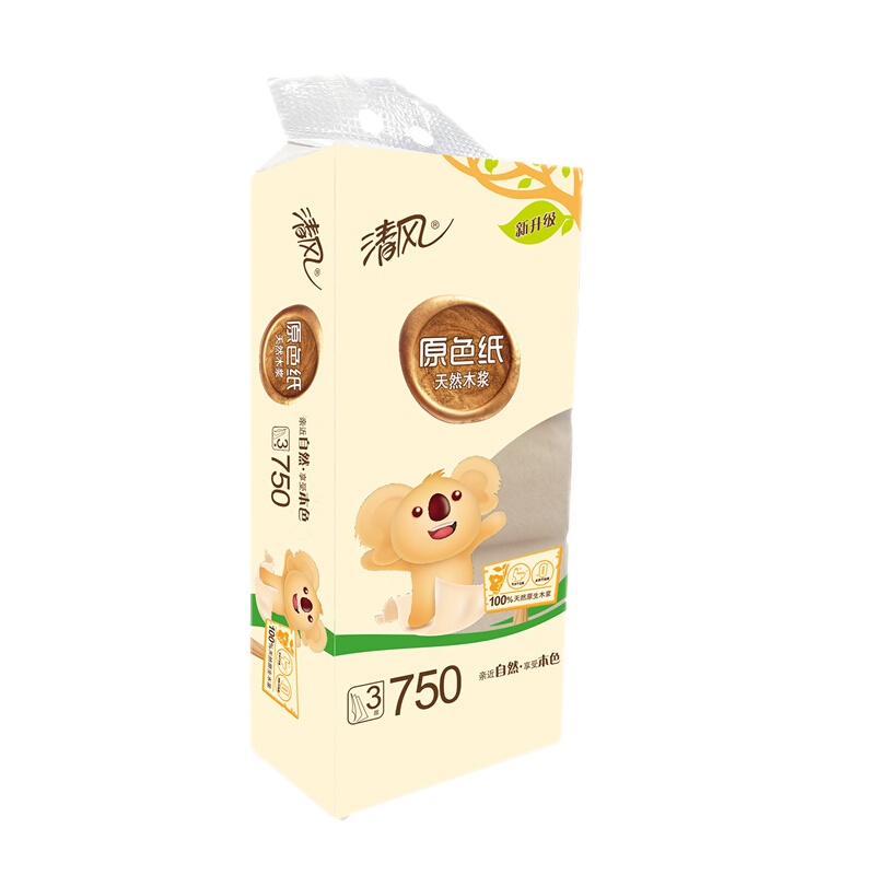 清风原色考拉无芯卷纸3层750克/卷筒纸实惠装10卷家庭装卫生纸