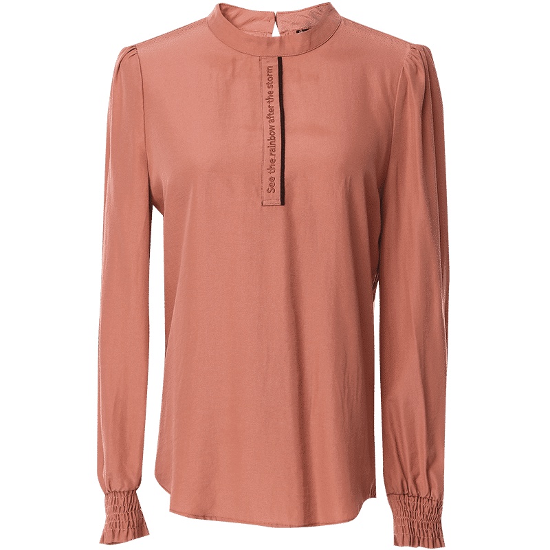 欧昵雪秋季气质泡泡袖圆领套头莱赛尔天丝衬衫女长袖上衣