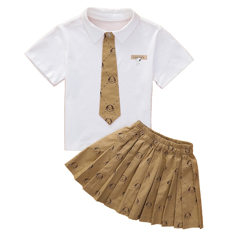 史努比SNOOPY女童夏装新款套装4-10岁儿童时尚短袖洋气短裙两件套韩版女宝潮衣 L003TZ
