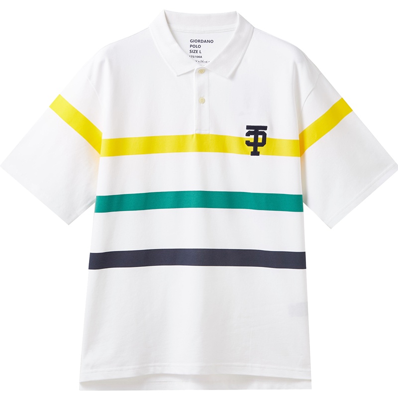佐丹奴Polo衫男装莱卡弹力棉落肩袖宽松拼色印花男POLO衫01010393