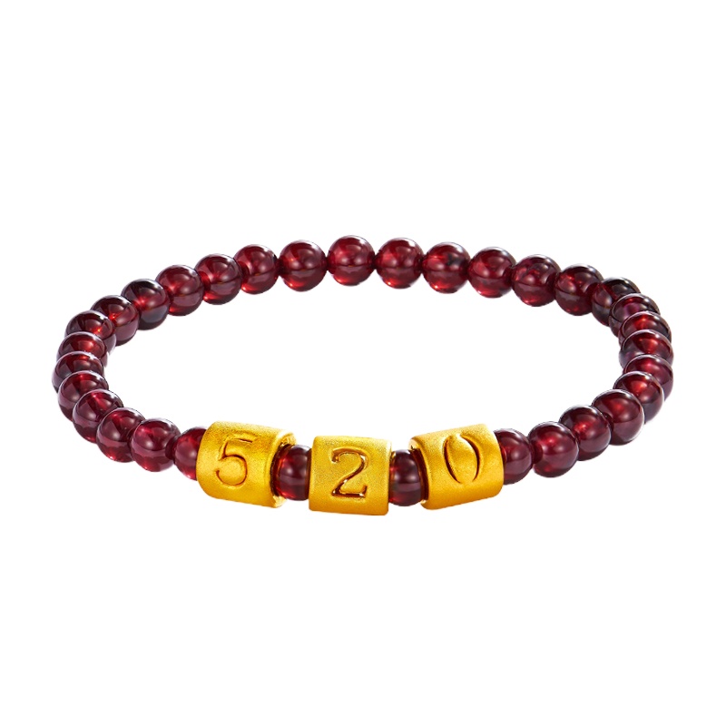 GZUAN古钻珠宝 黄金手链女 足金数字转运珠 数字520石榴石女士手链 JXHJS0009