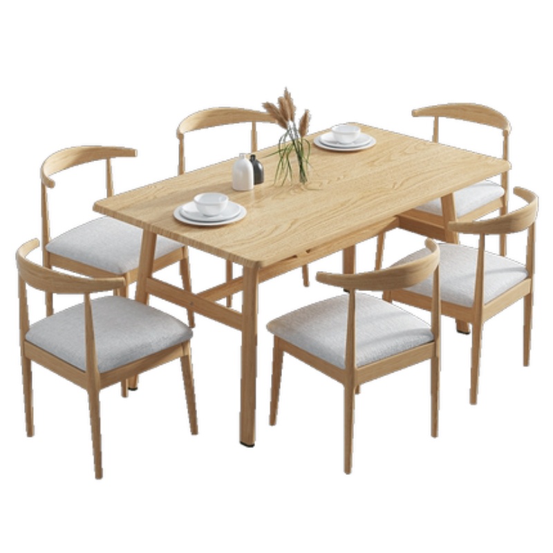 洛伊丽 实木餐桌家用小户型现代简约北欧轻奢餐厅长方形饭桌桌椅组合吃饭木质桌子椅子