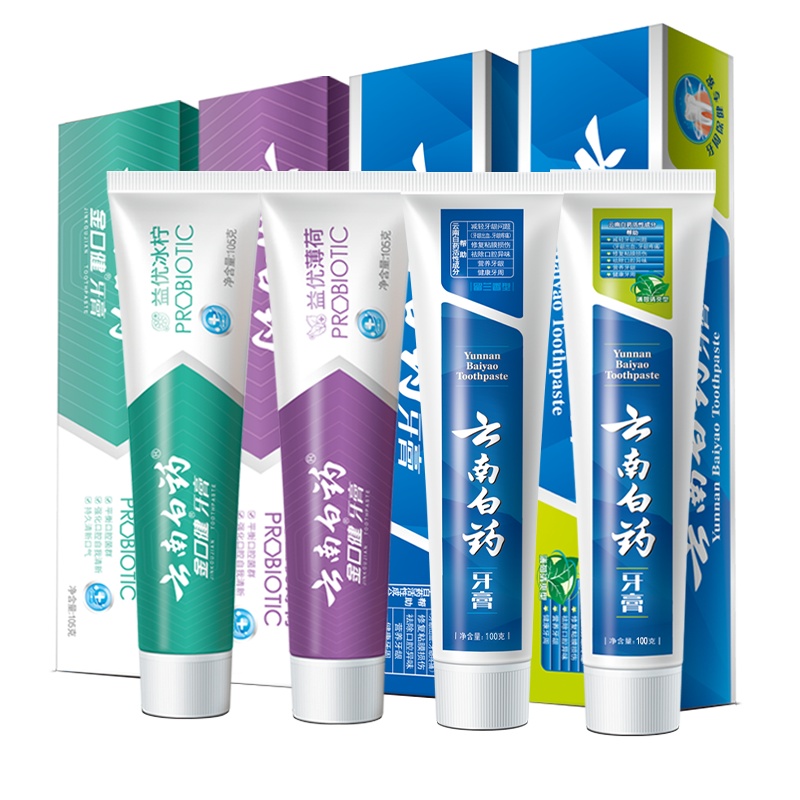 云南白药牙膏 4支共410克 清新口气 护理牙周减轻牙龈问题 清洁口腔保护牙齿 益生菌留兰薄荷