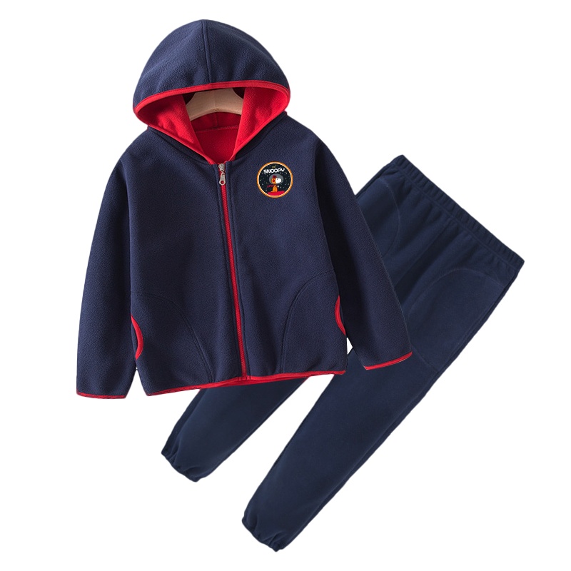 史努比(SNOOPY)男童摇粒绒连帽套装新款男童连帽套装2021新款中大童套装潮RSN101TZB1