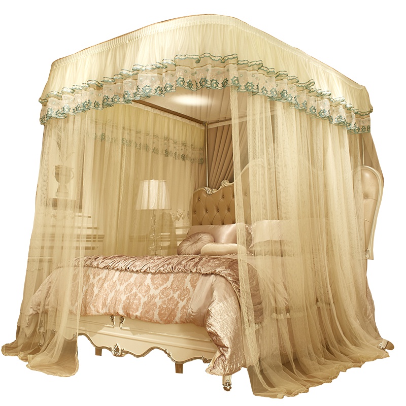 南极人(NanJiren)家纺 不打墙U型拉绳伸缩蚊帐欧式宫廷拉幕导轨蚊帐三开门宫廷钓鱼竿落地式