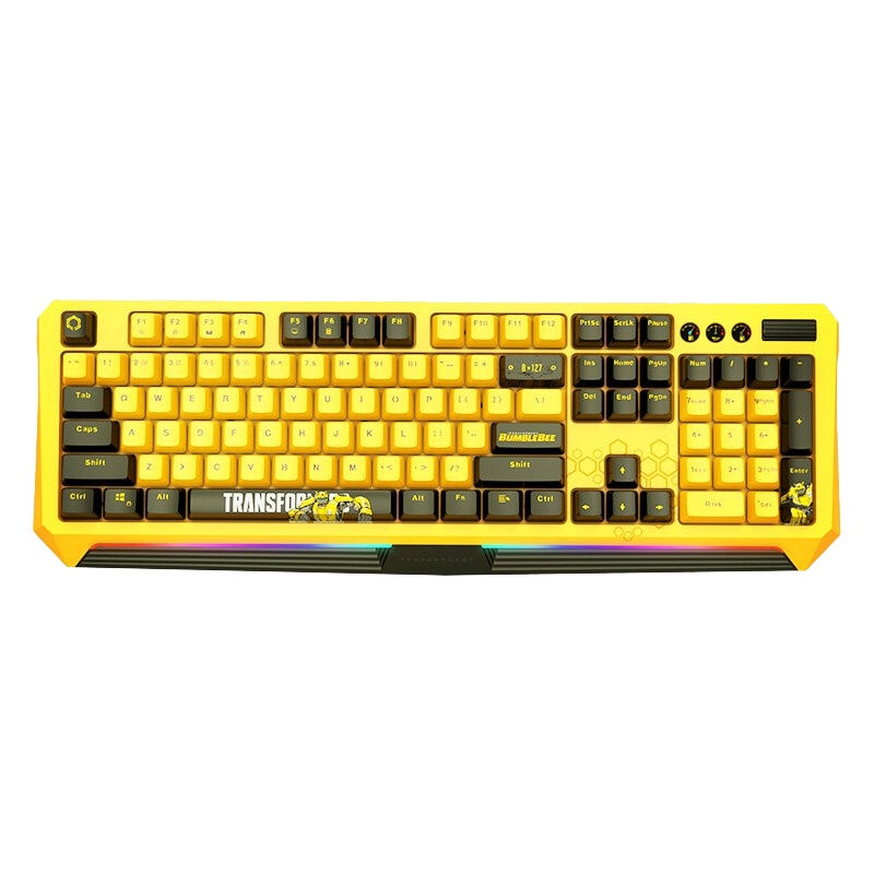 雷神 变形金刚大黄蜂联名款机械键盘KG8104 R 红轴 104键全尺寸 PBT键帽 电竞游戏键盘