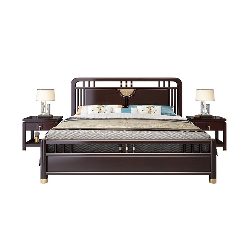 月影梳桐新中式实木床1.8米主卧双人床禅意中国风1.5m高箱储物抽屉床婚床