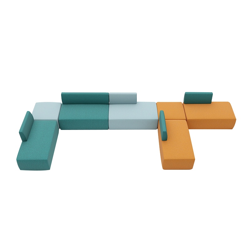 办公休息区茶水间洽谈区方形撞色组合沙发茶几