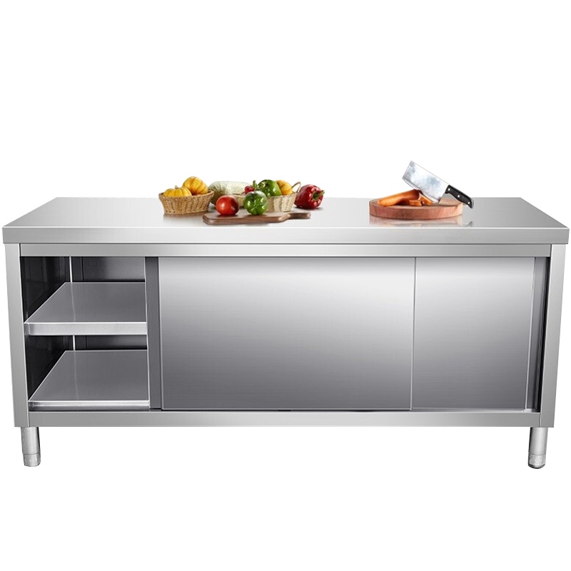 德玛仕不锈钢工作台 双通打荷台 商用储物柜 操作台 切菜桌子 双通 1500x800x800mm 304不锈钢