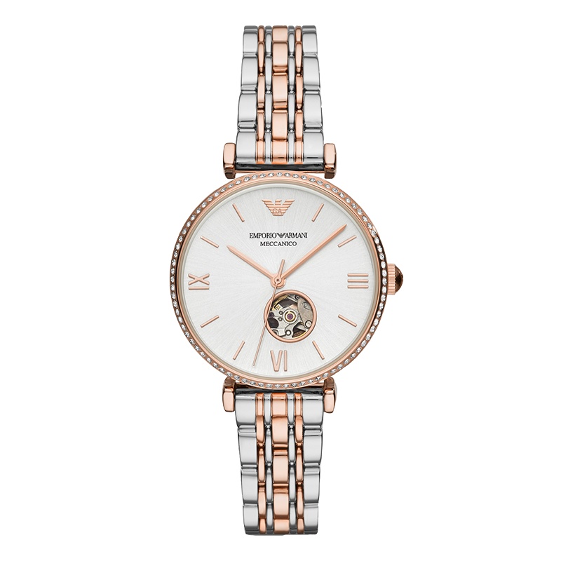 阿玛尼(EMPORIO.ARMANI)手表 钢带商务休闲 透窗自动机械表女士腕表 AR60019