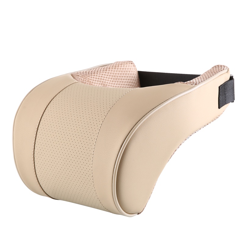 康车宝 汽车头枕护颈枕 太空记忆棉行车靠枕超纤皮革 车用座椅靠垫 米色