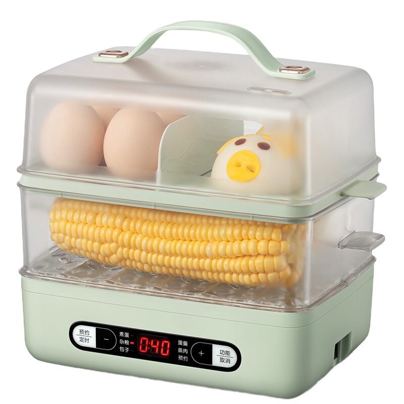 小熊(Bear)煮蛋器 ZDQ-B06E1 电蒸锅早餐机蒸蛋器煮鸡蛋早餐锅可预约蒸鸡蛋早餐神器双层容量浅绿色